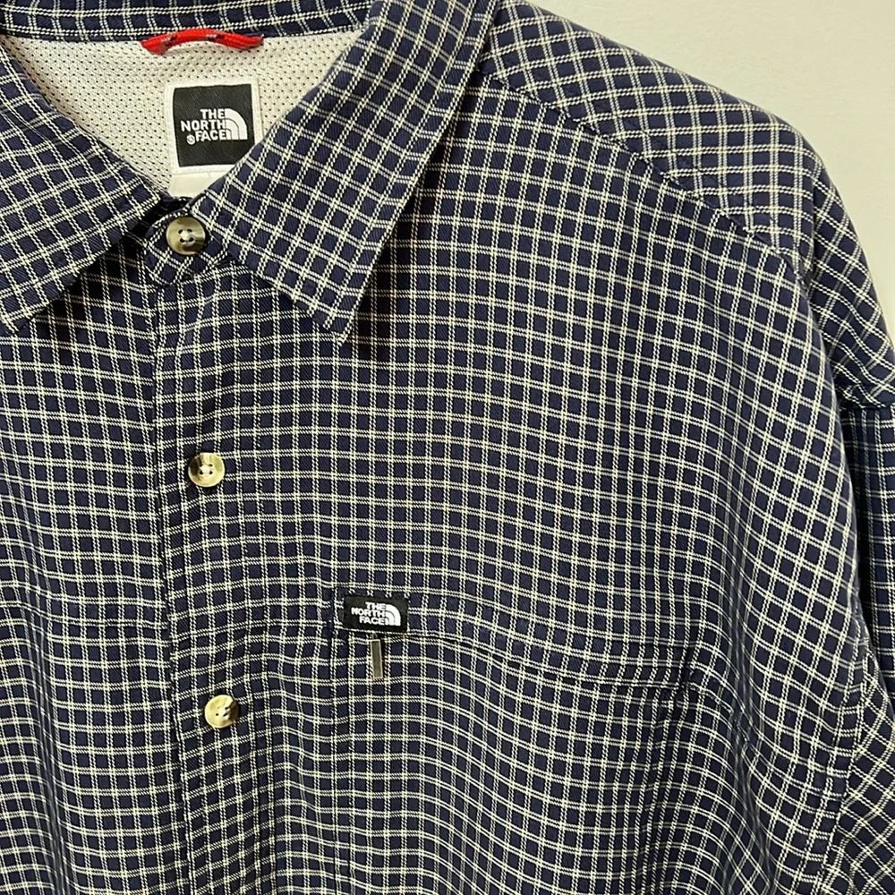 The North Face Traverse Navy Blue Tan Check Long Sleeve Button Down Shirt LARGE